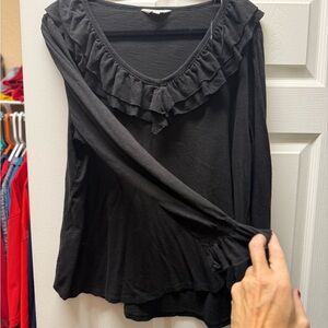 Terra & Sky Black Ruffled Blouse